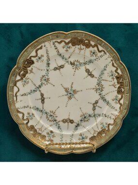 Antique Mikado Japan Decorative Plate Gold Greek Key Light Blue Hand-Painted Mor